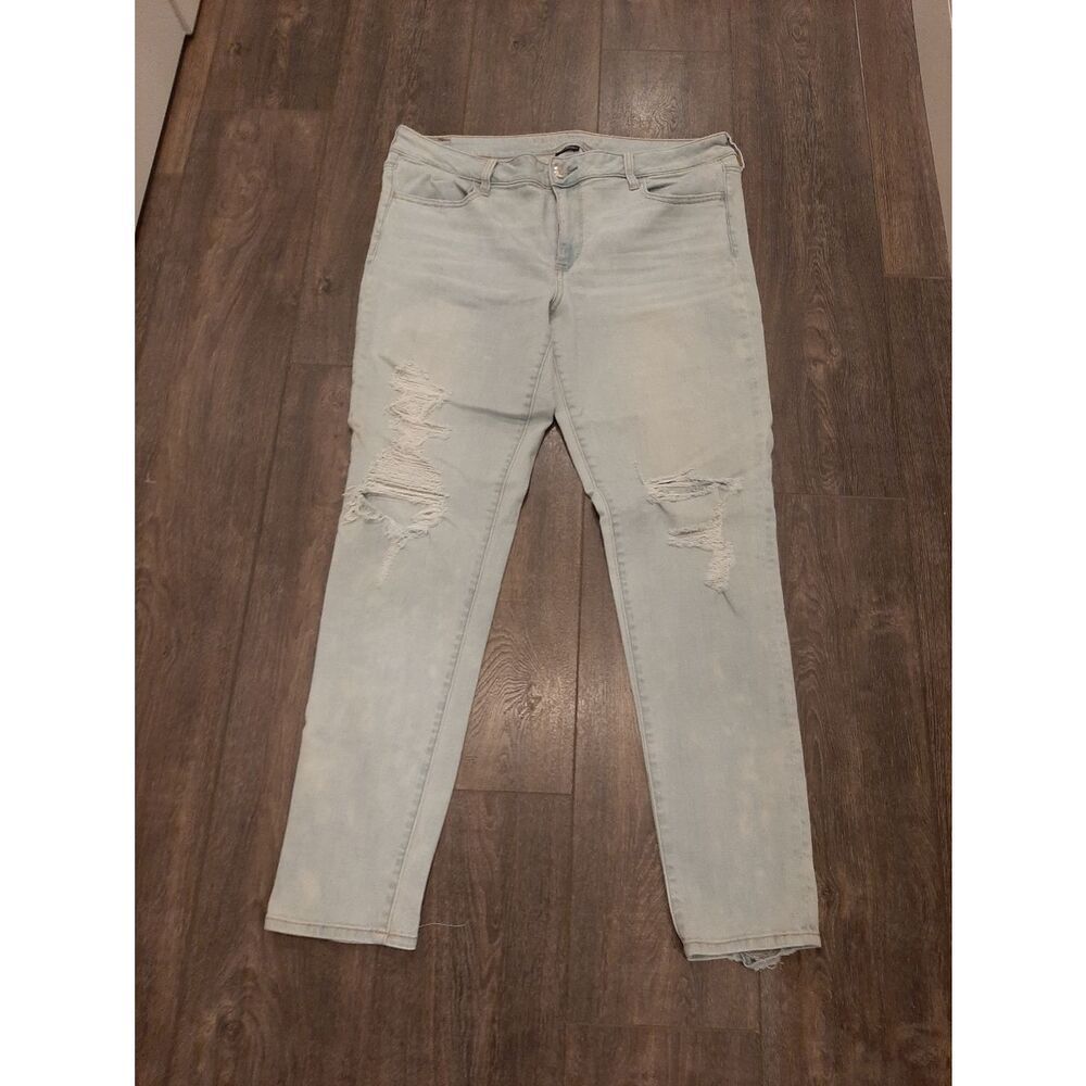 American Eagle Super Stretch X Jeans Size 18 Long Distressed Light Wash Skinny